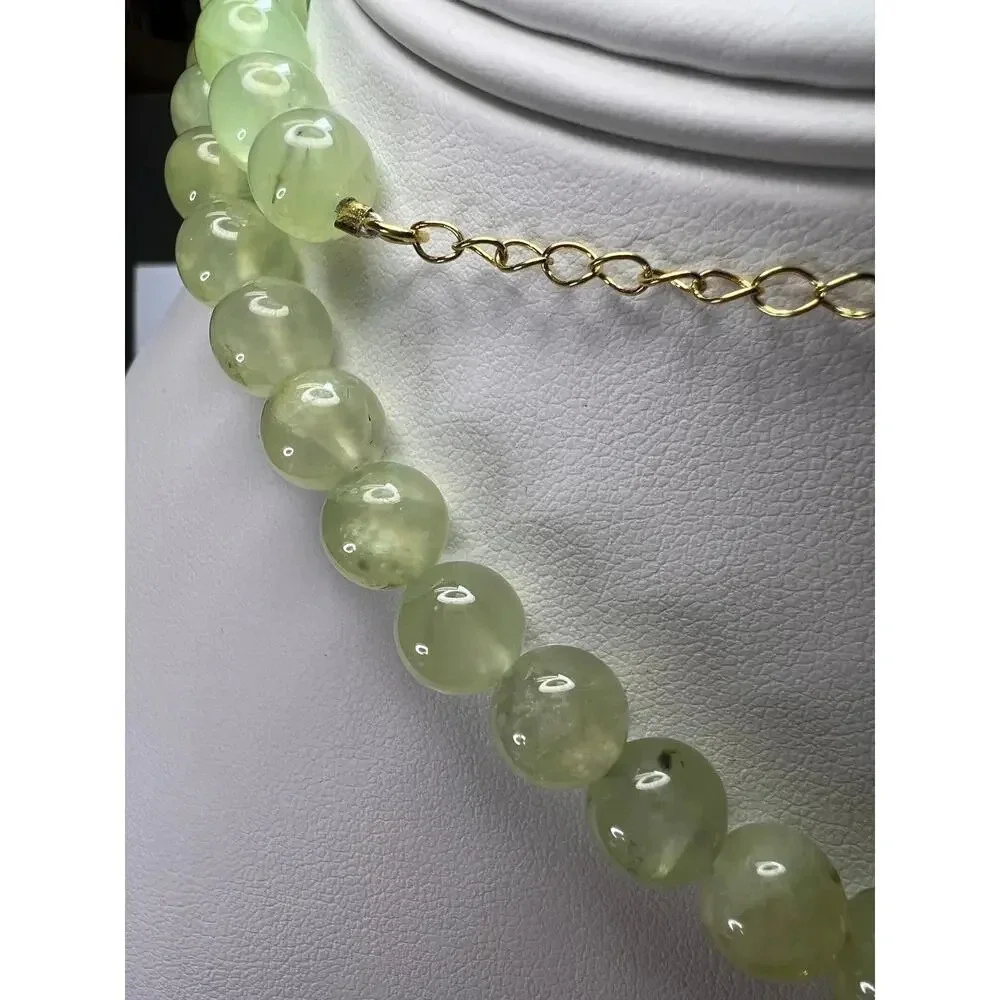 Prehnite beaded necklace with tassel enhancer and gold over sterling silver